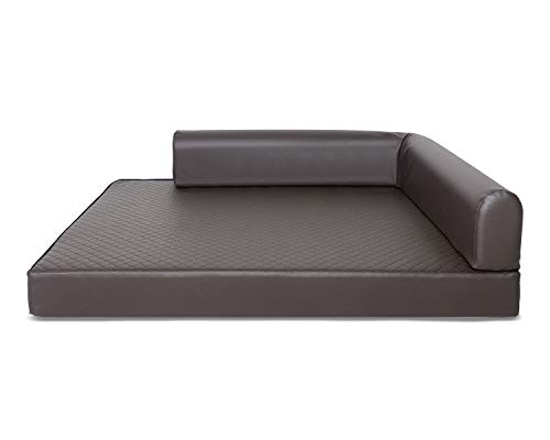 Mayaadi Home Eck Hundebett Rogo Hundekorb Kunstleder Hundesofa Hundekissen Gestepptes Braun M (80x100x10 cm) von Mayaadi Home