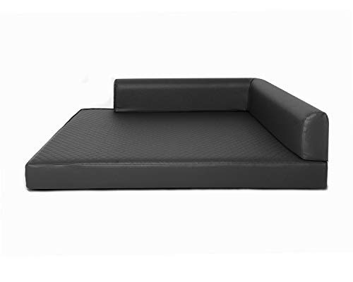 Mayaadi Home Eck Hundebett Rogo Hundekorb Kunstleder Hundesofa Hundekissen Gestepptes Schwarz L (90x120x10 cm) von Mayaadi Home