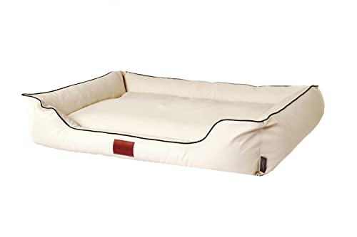 Mayaadi Home Hundebett Bobby Kunstleder Hundesofa Schlafplatz Hundekorb Hundesofa Hundekorb Leder Hund Hundekissen Wasserfestes Hundematratze Creme L (120x90x22 cm) von Mayaadi Home