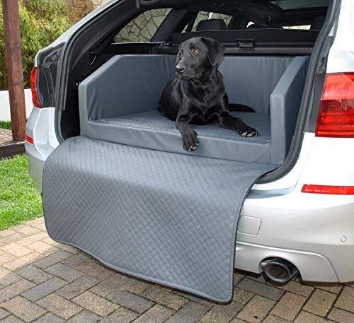 Mayaadi Home Premium Hundebett - 100 x 90 cm - Hochwertiger Autositz für Deinen Hund - Autohundebett mit Schutzdecke - Kofferraum Bett Hunde - Travel - Kunstleder - Grau von Mayaadi Home