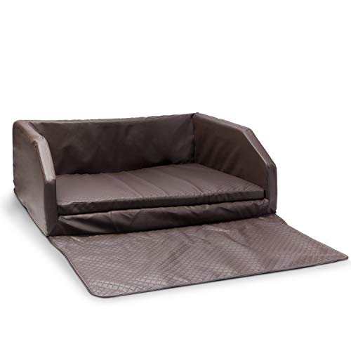 Mayaadi Home Premium Hundebett - 100 x 80 cm - Hochwertiger Autositz für Deinen Hund - Autohundebett mit Schutzdecke - Kofferraum Bett Hunde - Kunstleder - Travel - Braun - L von Mayaadi Home