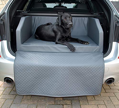 Mayaadi Home Premium Hundebett - 90 x 70 cm - Hochwertiger Autositz für Deinen Hund - Autohundebett mit Schutzdecke - Kofferraum Bett Hunde - Kunstleder - Travel - Grau - S von Mayaadi Home