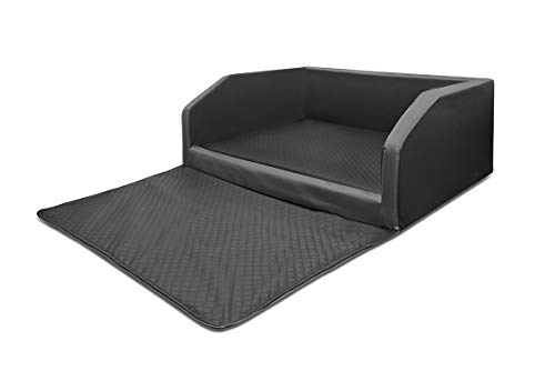 Mayaadi Home Premium Hundebett - 100 x 80 x 38 cm | Hochwertiger Autositz für Deinen Hund | Autohundebett mit Schutzdecke, Kofferraum Bett aus Kunstleder | Travel Duo Schwarz-Dunkelgrau - L von Mayaadi Home