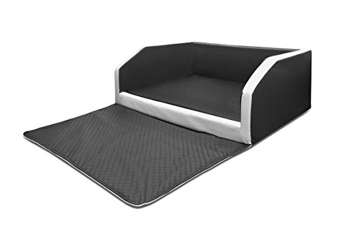 Mayaadi Home XL Premium Hundebett - 110 x 90 x 38 cm | Hochwertiger Autositz für Deinen Hund | Autohundebett mit Schutzdecke, Kofferraum Bett aus Kunstleder | Travel Duo Schwarz-Weiss von Mayaadi Home
