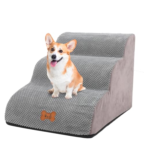 Hundetreppe für Kleine Hunde 3 Stufen, 40cm Hoch Abnehmbare Waschbar Hundetreppe, sanft abfallende Haustiertreppe aus Schaumstoff,rutschfeste Katzentreppe für Bett|Sofa|Couch|AUT von Maycoly