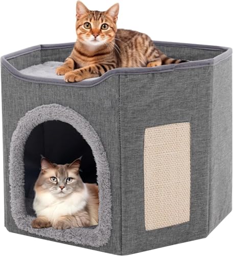 Großes Katzenhaus Katzenbetten für Indoor-Katzen, 2-lagig, Kätzchen-Höhle für Haustiere, faltbar, versteckt, mit Kratzkissen, Katzenwürfel für kleine, mittelgroße Haustiere, Kätzchen, Hunde für alle Großes Katzenhaus Katzenbetten für Indoor-Katzen, 2-lagig, Kätzchen-Höhle für Haustiere, faltbar, versteckt, mit Kratzkissen, Katzenwürfel für kleine, mittelgroße Haustiere, Kätzchen, Hunde für alle von Maycoly