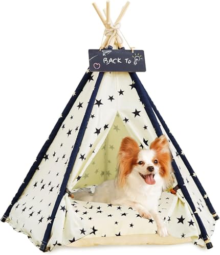 Maycoly Tipi Zelt für Haustiere Hundezelt Katzenzelt Haustierzelte Häuser mit Doppelseitigem Kissen Abnehmbar und Waschbar Haustierbett Wegklappen von Maycoly