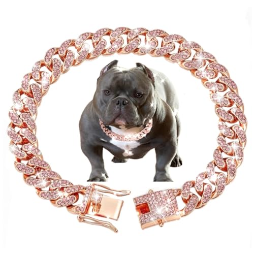 Cuban Link Hundehalsband, rotgoldenes Kristall-Nieten, luxuriöses Metallkette mit sicherer Schnalle, verstellbarer Schmuck, Haustier-Halskette für kleine, mittelgroße und große Hunde, Katzen (Roségold Cuban Link Hundehalsband, rotgoldenes Kristall-Nieten, luxuriöses Metallkette mit sicherer Schnalle, verstellbarer Schmuck, Haustier-Halskette für kleine, mittelgroße und große Hunde, Katzen (Roségold von Maydueosiy