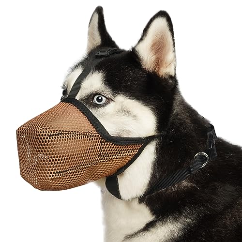 Hundemaulkorb, weiche Netz-Maulkörbe für große, mittelgroße und kleine Hunde, Labrador Retriever, Husky, Beagle, Pudel, verstellbarer Hunde-Mundschutz mit passendem Halsband zum Aufräumen, Lecken, von Mayerzon