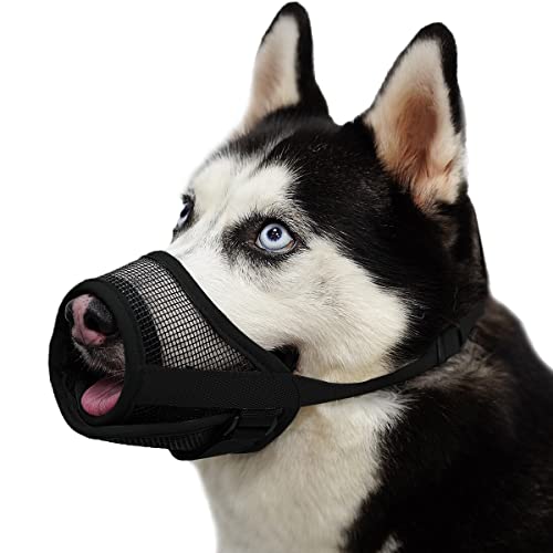 Mayerzon Maulkorb für Hunde, mit verstellbarem Klettverschluss, um Beißen, Bellen und Kauen zu verhindern, Luftnetz, atmungsaktiv, für kleine, mittelgroße und große Hunde (Black, L) von Mayerzon