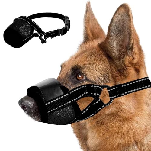 Dog Muzzle, Soft Muzzle for Medium Large Sized Dog to Anti and Prevent Biting Barking Chewing, Air Mesh Large No Barking Muzzle with Reflective & Adjustable Strap (Black, S) von Mayoii