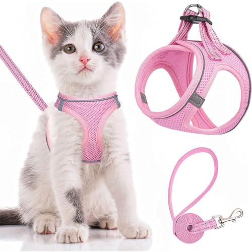 Katzengeschirr und Leine, Katzengeschirr zum Spazierengehen, ausbruchsicher, verstellbare Leine und Geschirr für kleine Haustiere, einfache Kontrolle, atmungsaktive Leine mit reflektierendem Streifen Katzengeschirr und Leine, Katzengeschirr zum Spazierengehen, ausbruchsicher, verstellbare Leine und Geschirr für kleine Haustiere, einfache Kontrolle, atmungsaktive Leine mit reflektierendem Streifen von Mayoii