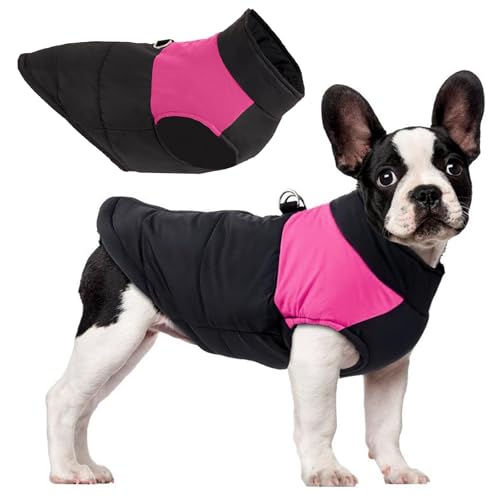 Mayoii Hundemantel mit Geschirrloch, wasserdichte Hundejacke für den Winter, warm, wasserdicht, mit Loch für die meisten Hunde (Größe XXL, Schwarz + Rosenrot) von Mayoii