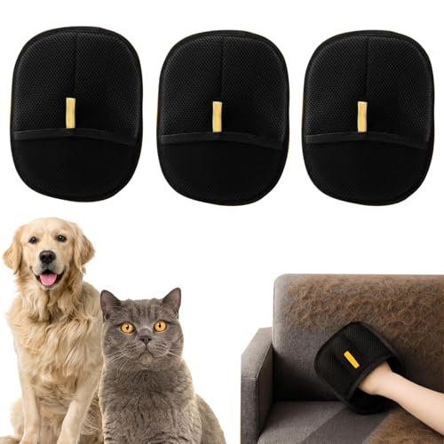 Mayoii Katzen Handschuhe Fellpflege Fellmagnet Bürste für Katzen und Hunde Antistatischer Handschuh zur Entfernung von Tierhaaren Atmungsaktiv Waschbar Pflegehandschuh (Schwarz, 3 PCS) von Mayoii