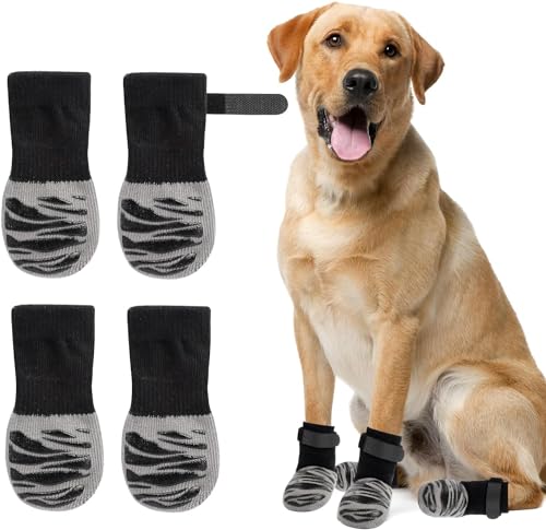 Mayoii Rutschfeste Hundesocken, 3 Paar Hundesocken, Pfotenschutz für Haustiere, verstellbarer Riemen, Hundestiefel, Krallensocken, Schuhe, Hausschuhe, für drinnen und draußen, Hartholzboden (L) von Mayoii