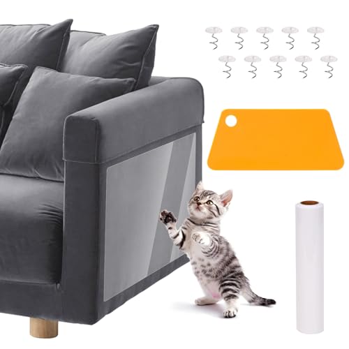 Mayoii Sofaschoner vor Katzenkratzen mit einem vierseitigen Schaber, 10 gedrehte Nägel, PVC-Sofaschoner von Haustieren, keine Schäden an Möbeln, Anti-Kratz-Möbelschutz für Sofa (20 x 300 cm) von Mayoii