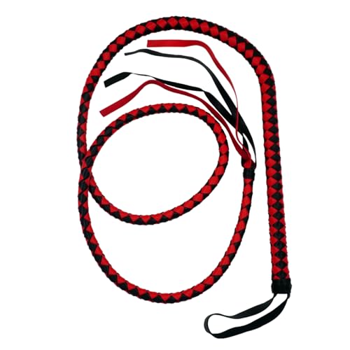 Mayting Kunstleder Stier Peitsche, Katze Frau Kostüm Peitsche Western Cowboy Peitsche, Performance Halloween Cosplay für Indiana, Löwenbändiger Peitsche Kostüm Accessoire (Schwarz + Rot) von Mayting