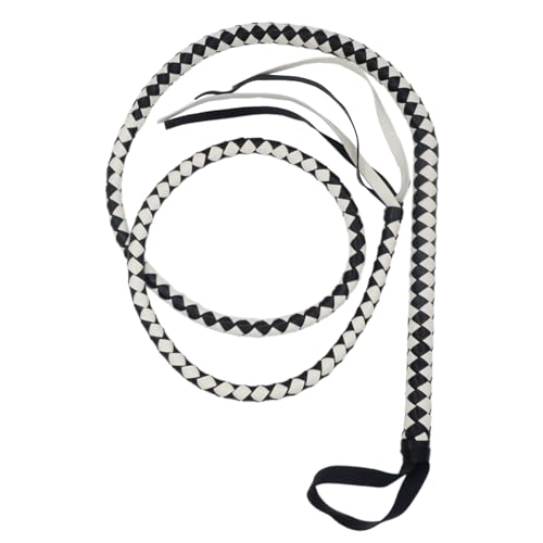 Mayting Kunstleder Stier Peitsche, Katze Frau Kostüm Peitsche Western Cowboy Peitsche, Performance Halloween Cosplay für Indiana, Löwenbändiger Peitsche Kostüm Accessoire (Schwarz + Weiß) von Mayting