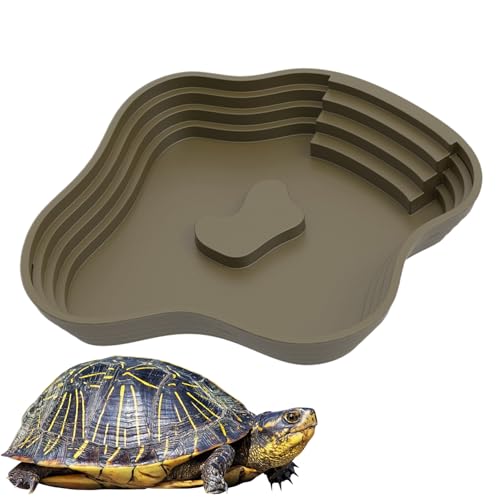Reptilienwasserschale - Schildkrötenrampe, Habitat Bowl | Schildkrötenbadepool und Fütterungsschale für Gecko Snake, große Reptilienwasserschale mit Rampe für Aquariumdekor und tägliche Flüss von Mbiyhgta
