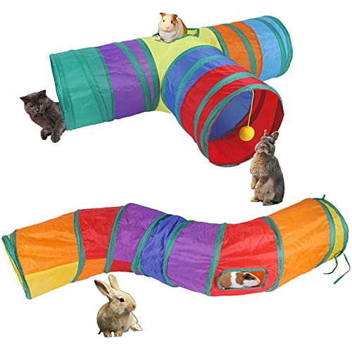Kaninchentunnel und Röhren, zusammenklappbar, 3-Wege- und S-Tunnel, Hasenversteck für Kleintiere, Aktivitätstunnel, Spielzeug für Zwergkaninchen, Kaninchen, Meerschweinchen, Kätzchen von Mcgogo