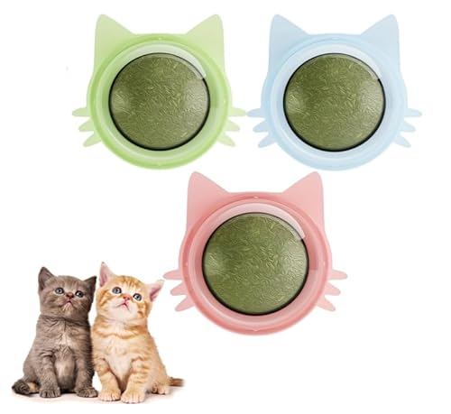 Mciluyaiio 3er-Pack Katzenminze-Bälle 360°, Katzenspielzeug mit natürlicher Katzenminze zum Aufkleben,Leckbälle, drehbares Spiel- und Kauspielzeug zum Zähneputzen (B) von Mciluyaiio