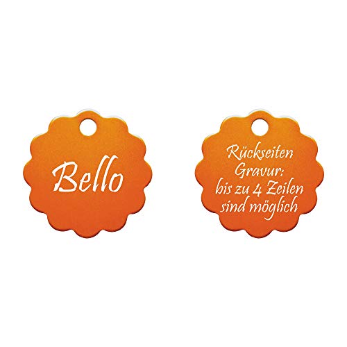 Hundemarke Blume mit Gravur auf beiden Seiten (S (25x25mm), orange) von Mcties
