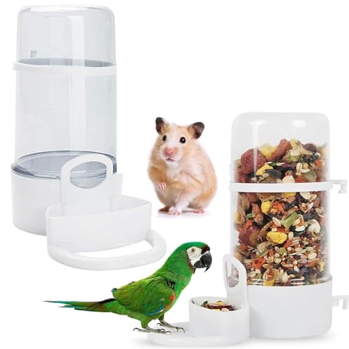 2 Stück Vogelfutterspender Wasserspender, automatisches Vogelfutterspender und Trinkset für Käfig, kein Durcheinander, hängende Papageien-Futterschale, Sittichkäfig-Zubehör für Hamster, Tauben von MdakeGo