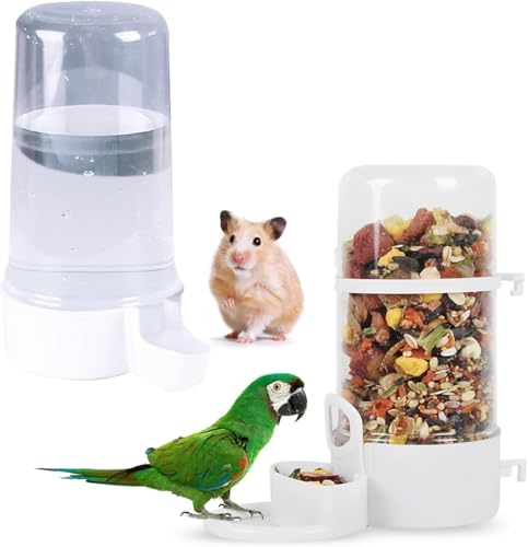 2 Stück Vogelfutterspender Wasserspender, automatisches Vogelfutterspender und Trinkset für Käfig, kein Durcheinander, hängende Papageien-Futterschale, Sittichkäfig-Zubehör für Hamster, Tauben von MdakeGo