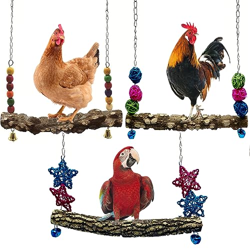 Hühnervogelschaukel, Hühnerstall, natürliches Holzschaukel, Holzständer für Küken, Hühnerstallzubehör, handgefertigte Stallschaukel für Hühner, Vogel, Papagei, Hühner (3 Stück) von MdakeGo