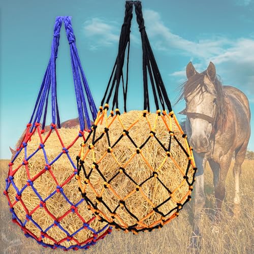MdakeGo Heunetz, langsames Füttern, 101,6 cm, große Heusäcke mit 5,1 cm Netzlöchern, hängende Heunetz, Futterspender für Pferde, Ziegen, Schafe, Pferdefütterungszubehör für Anhänger und Stall, 2 Stück von MdakeGo