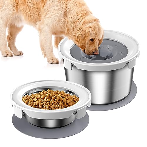 Mdupw Hundefutternapf & Wassernapf Set, kein Verschütten Wassernapf für Indoor Hunde und Katzen, auslaufsicherer Haustierfutter Edelstahlnapf, schmutzsicherer Haustierwasser- und Futterspender von Mdupw