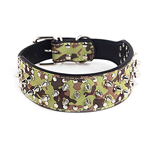 Mdurian Echtleder Hundehalsband mit Spikes Niet Nieten Verstellbare Hundehalsbänder für mittlere und große Hunde Pitbull 1,96"Breite (M, Tarnung) von Mdurian