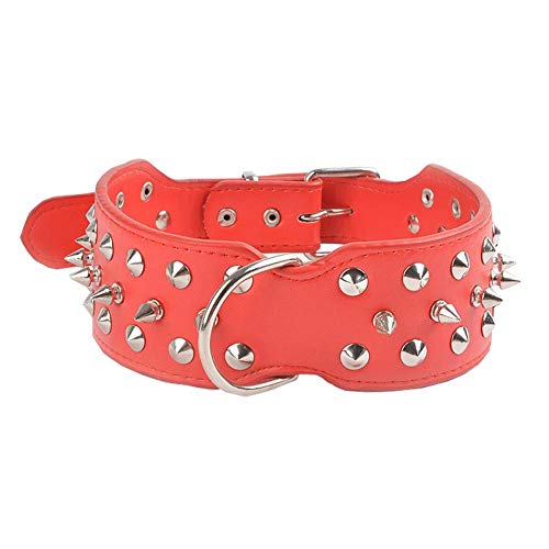 Mdurian Leder Hundehalsband mit Spikes Niet Nieten Verstellbare Hundehalsbänder für mittlere und große Hunde 2​​" Breite, Rot von Mdurian