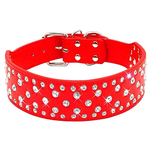 Mdurian Rhinestone Bling PU Leder Hundehalsband Crystal Diamonds Nietenhalsbänder für mittlere und große Hunde (Rot, XS) von Mdurian
