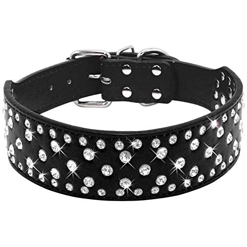 Mdurian Rhinestone Bling PU Leder Hundehalsband Crystal Diamonds Nietenhalsbänder für mittlere und große Hunde (schwarz, S) von Mdurian