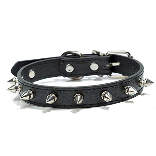 Mdurian Spiked Leather Hundehalsbänder Verstellbarer, mit Nieten besetzter Kragengürtel 0,59 Zoll breit (S, 10,6-13,4 Zoll)/Schwarz von Mdurian