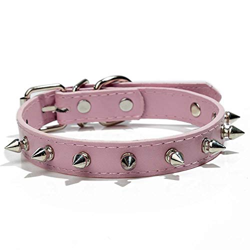 Mdurian Spiked Leather Hundehalsbänder Verstellbarer Nietenbesetzter Kragengürtel 0,78 Zoll breit (M, 11,4-15 Zoll)/Pink von Mdurian