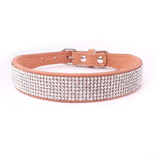 Mdurian Strass Hundehalsband 7 Reihen schillernde Kristall Diamant Nieten Wildleder Halsbänder für Hündchen (L, Braun) von Mdurian