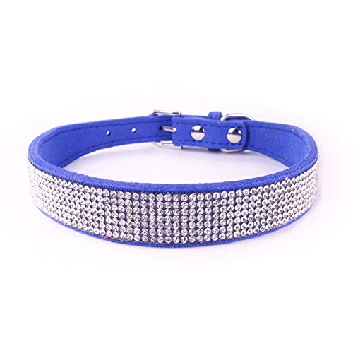 Mdurian Strass Hundehalsband 7 Reihen schillernde Kristall Diamant Nieten Wildleder Halsbänder für Hündchen (L, Königsblau) von Mdurian