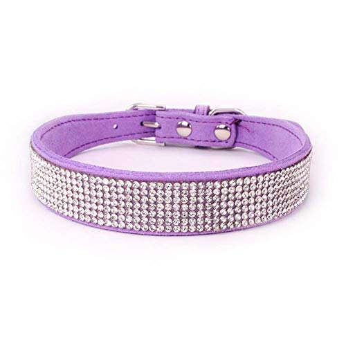 Mdurian Strass Hundehalsband 7 Reihen schillernde Kristall Diamant Nieten Wildleder Halsbänder für Hündchen (M, Lila) von Mdurian