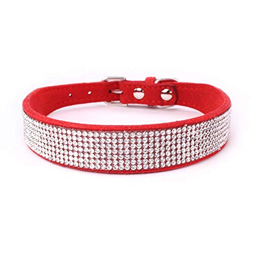 Mdurian Strass Hundehalsband 7 Reihen schillernde Kristall Diamant Nieten Wildleder Halsbänder für Hündchen (S, Rot) von Mdurian