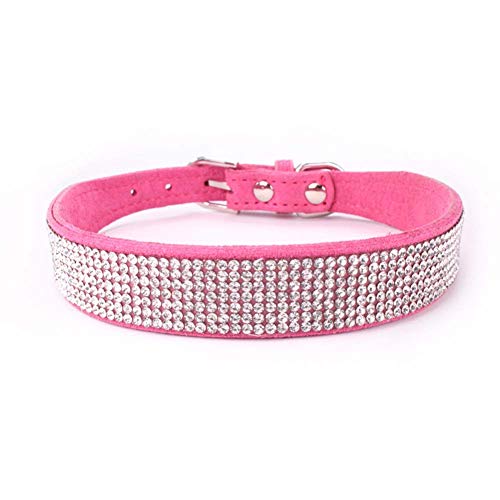 Mdurian Strass Hundehalsband 7 Reihen schillernde Kristall Diamant Nieten Wildleder Halsbänder für Hündchen (XL, Rose) von Mdurian
