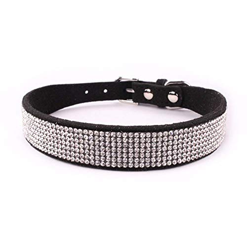 Mdurian Strass Hundehalsband 7 Reihen schillernde Kristall Diamant Nieten Wildleder Halsbänder für Hündchen (XL, Schwarz) von Mdurian