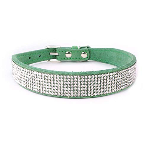 Mdurian Strass Hundehalsband 7 Reihen schillernde Kristall Diamant Nieten Wildleder Halsbänder für Hündchen (XS, Grün) von Mdurian