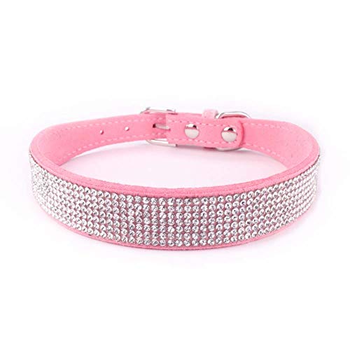 Mdurian Strass Hundehalsband 7 Reihen schillernde Kristall Diamant Nieten Wildleder Halsbänder für Hündchen (XS, Pink) von Mdurian