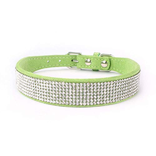 Mdurian Strass Hundehalsband 7 Reihen schillernde Kristall Diamant Nieten Wildleder Halsbänder für Hündchen (XXL, Hellgrün) von Mdurian