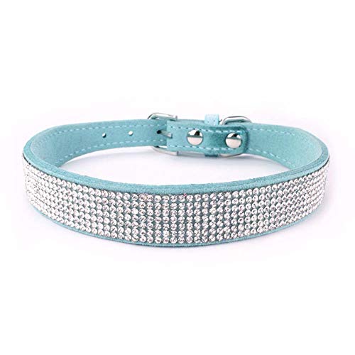 Mdurian Strass Hundehalsband 7 Reihen schillernde Kristall Diamant Nieten Wildleder Halsbänder für Hündchen (XXL, Lake Blue) von Mdurian