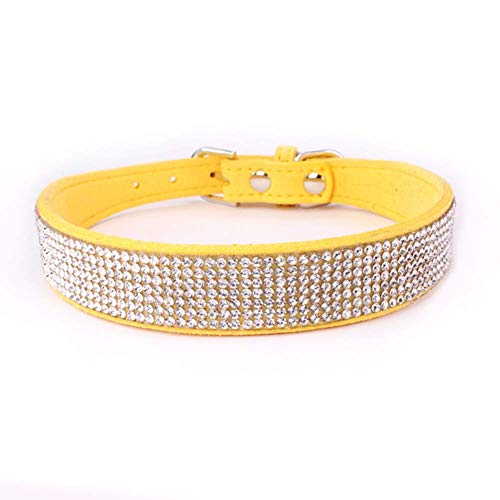Mdurian Strass Hundehalsband 7 Reihen schillernden Kristall Diamant besetzt Wildleder Halsbänder für Hündchen (L, Gelb) von Mdurian