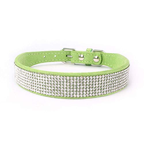 Mdurian Strass Hundehalsband 7 Reihen schillernden Kristall Diamant besetzt Wildleder Halsbänder für Welpen Hund (S, hellgrün) von Mdurian