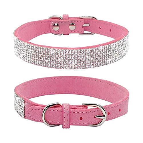 Mdurian Strass Hundehalsband 8 Reihen schillernden Kristall Diamant Nieten Wildleder Halsband für Haustier Hund (XL, Pink) von Mdurian